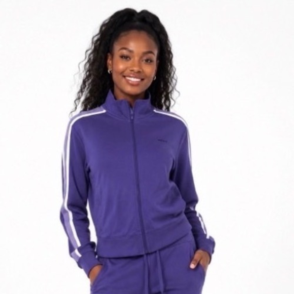 Reebok Purple Full Zip Track Jacket Cotton Striped Mock Neck L Vintage 104-37